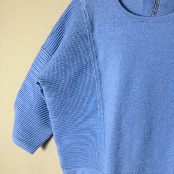 ARMANI EXCHANGE Blue Boxy Mixed Texture Zip Back Sweater Size Small - Picture 3 of 7